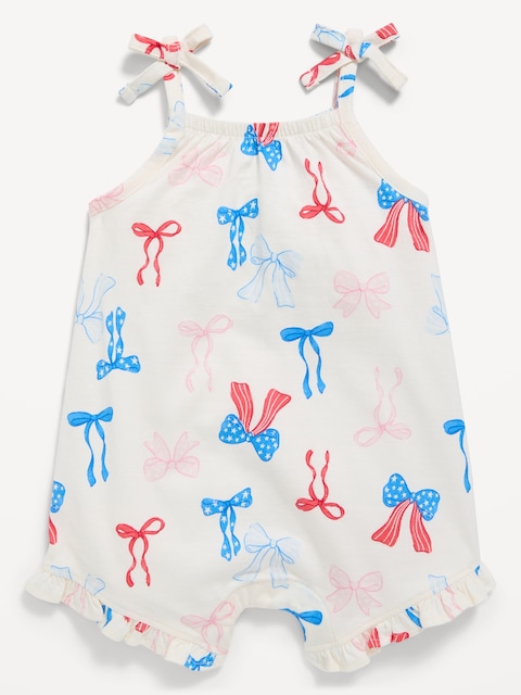 Printed Sleeveless Tie-Strap Romper for Baby