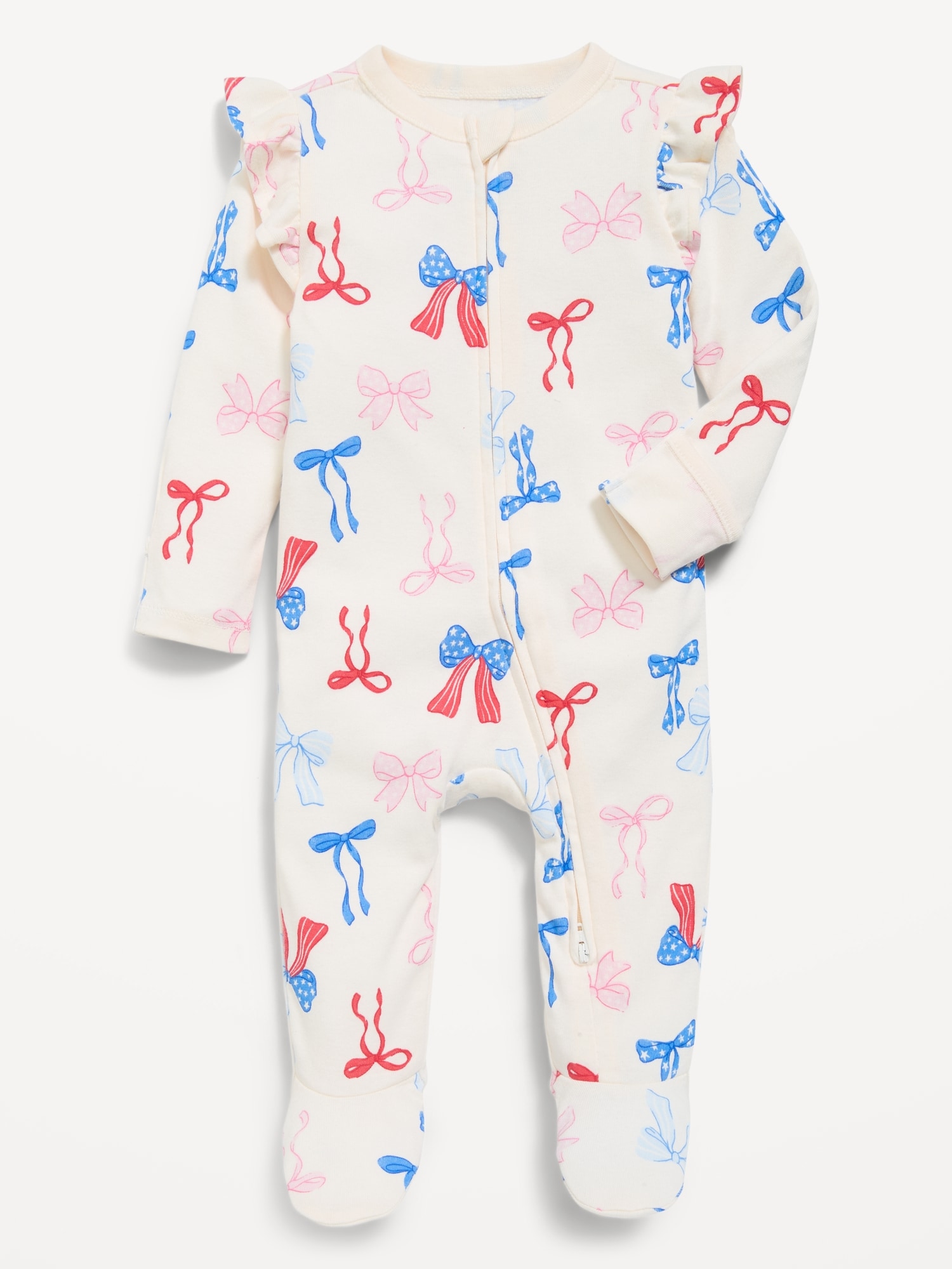 Ruffle-Trim 2-Way-Zip Sleep & Play Footed One-Piece for Baby