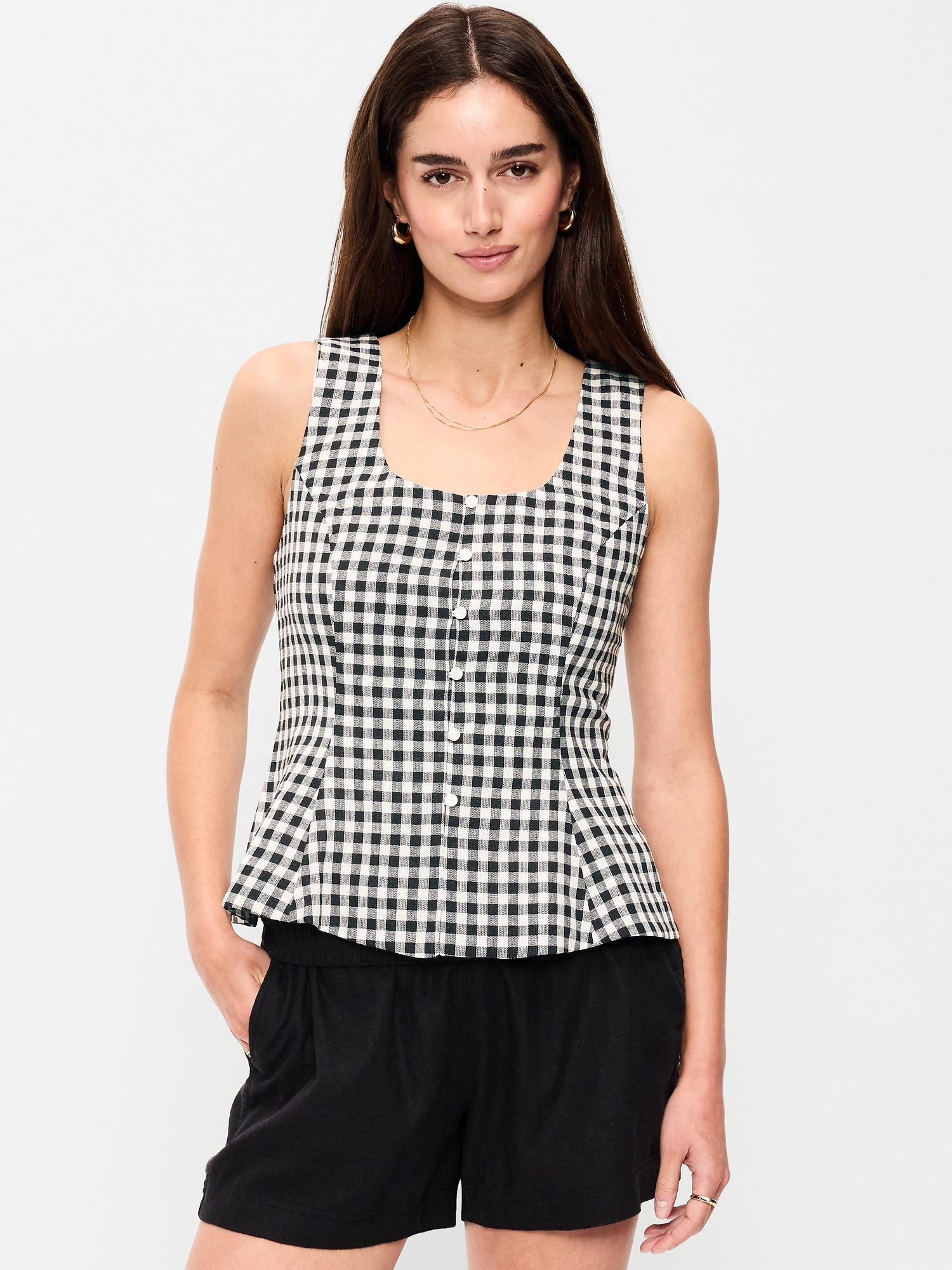 Button-Down Linen Blend Top