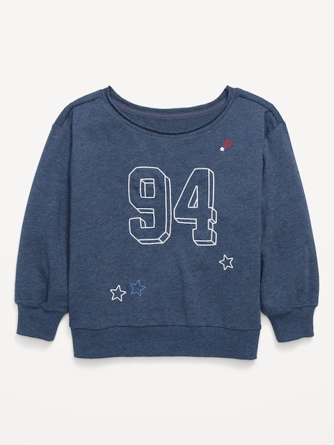 Oversized Off-Shoulder Graphic Tunic Sweatshirt for Girls