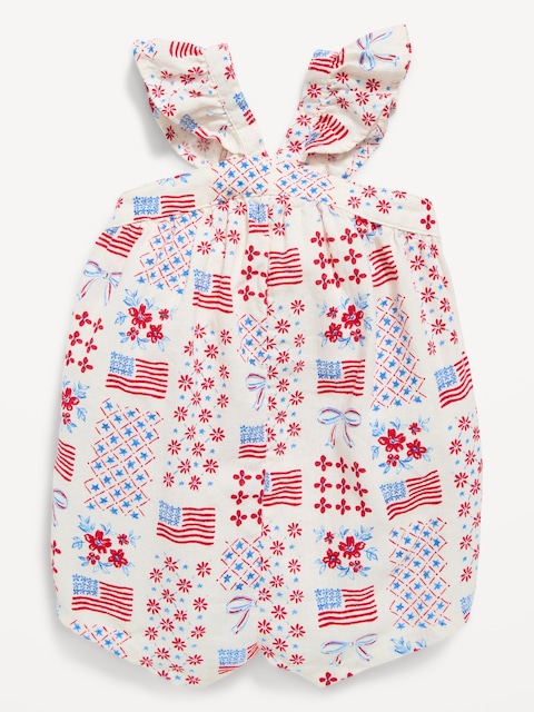 Printed Sleeveless Linen-Blend Romper for Baby