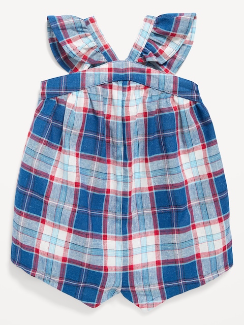 Printed Sleeveless Linen-Blend Romper for Baby