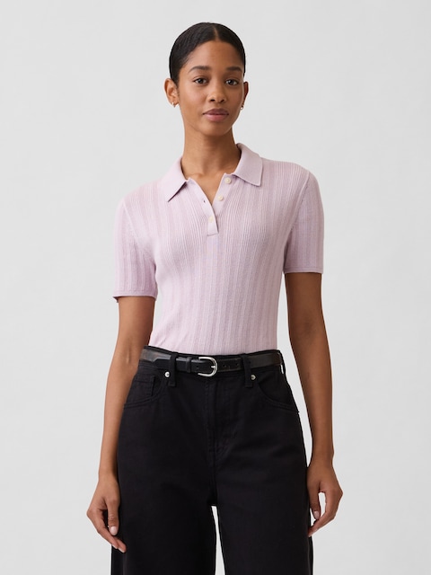 Ribbed Sweater Polo Shirt