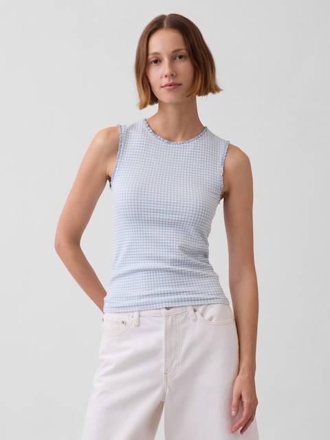 Gingham Pointelle Shell Tank Top