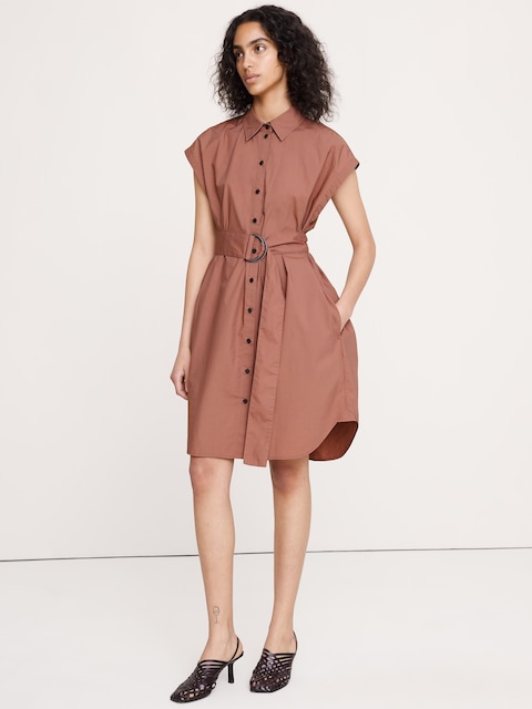 ROBE-CHEMISIER COURTE EN POPELINE DE COTON AVEC CEINTURE