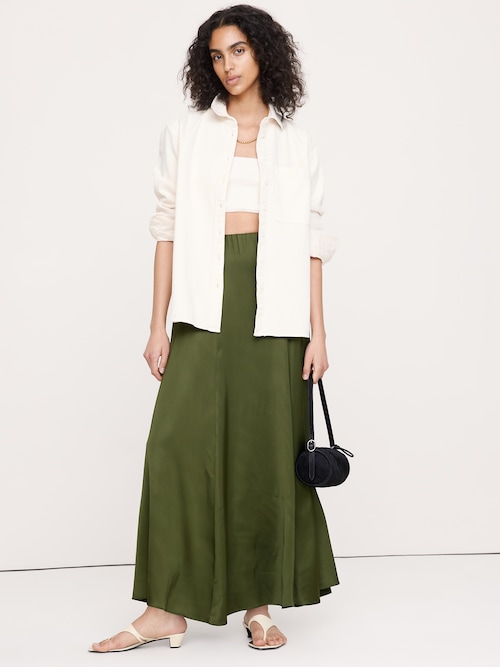 ストレッチ サテン マキシスカート