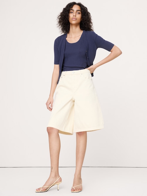 リブ コットン クロップド カーディガン