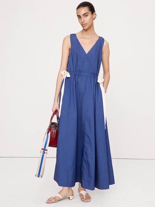 ツイストショルダー  ポプリン マキシドレス