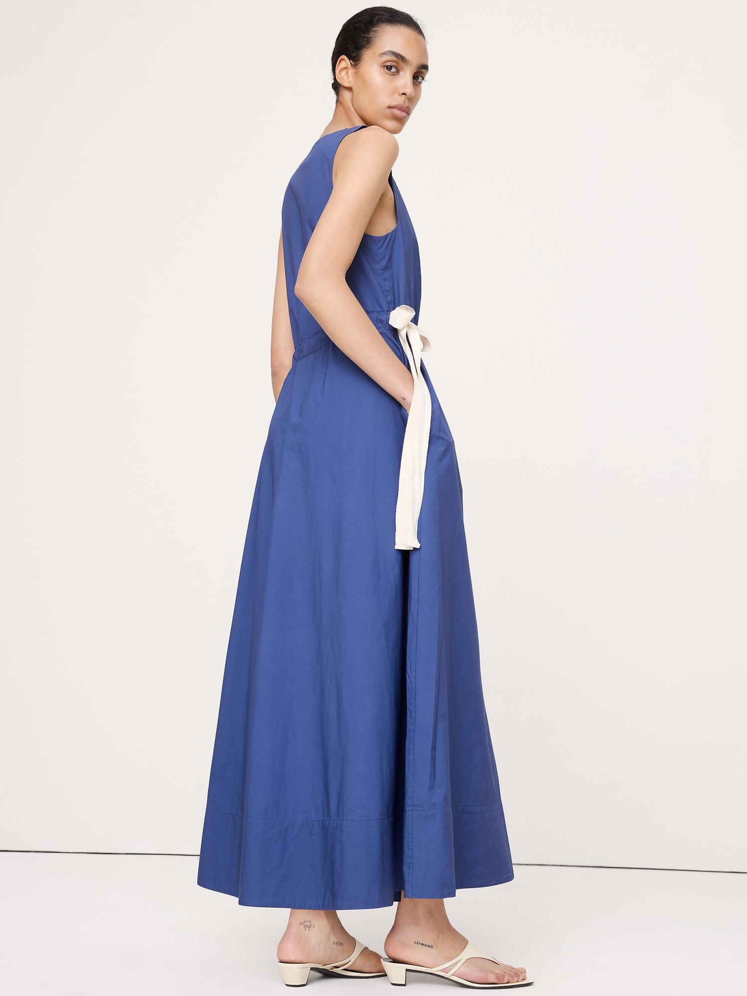 ツイストショルダー  ポプリン マキシドレス-1