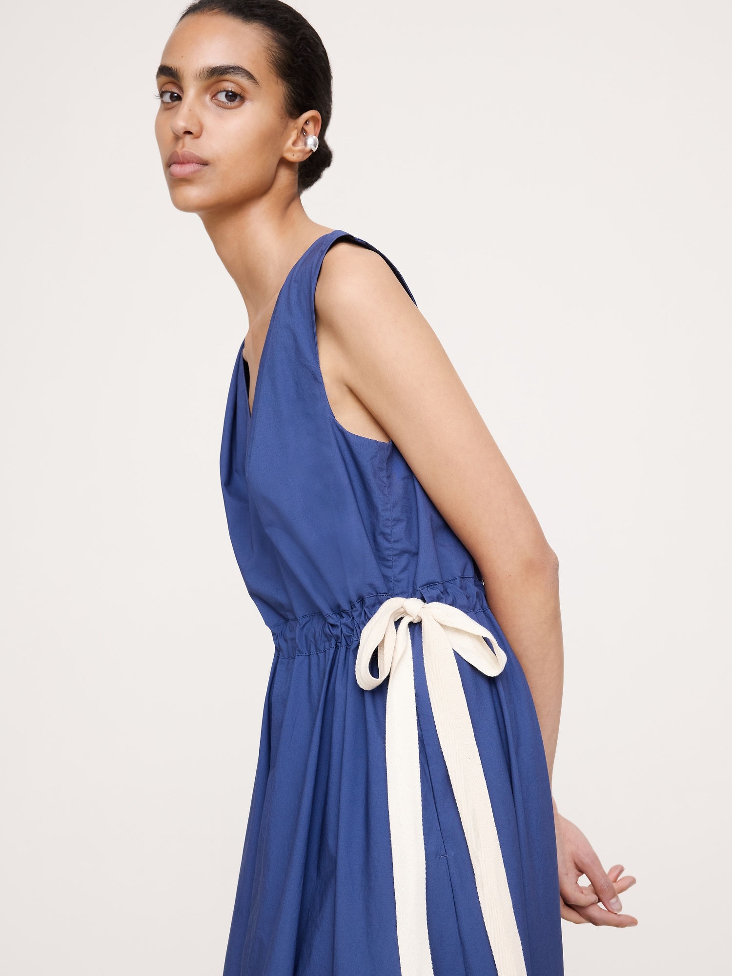 ツイストショルダー  ポプリン マキシドレス-2