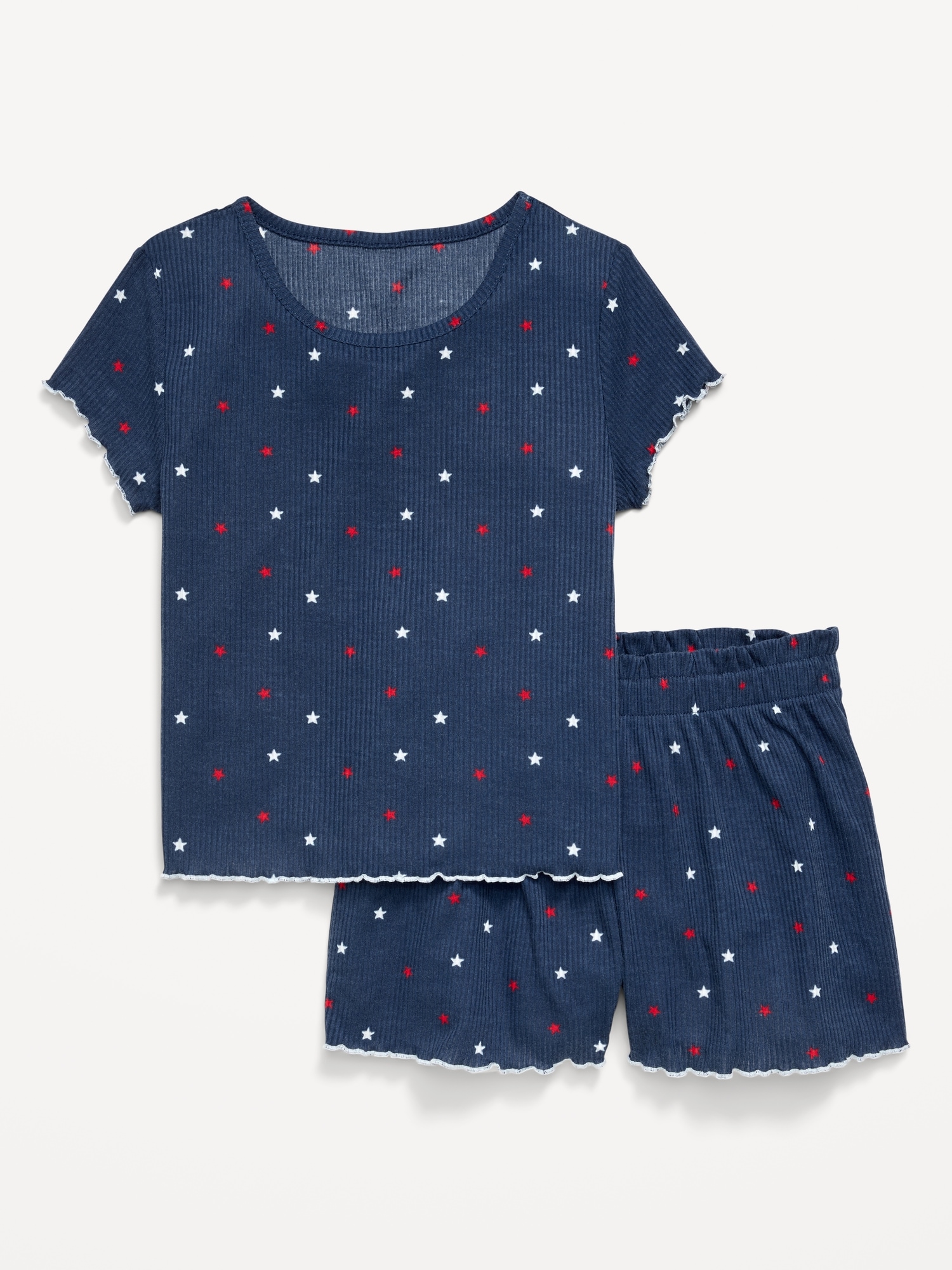 Ribbed Lettuce-Edge Pajama Top and Shorts Set for Girls