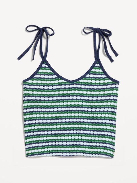 Sleeveless Pointelle Tie-Strap Tank Top