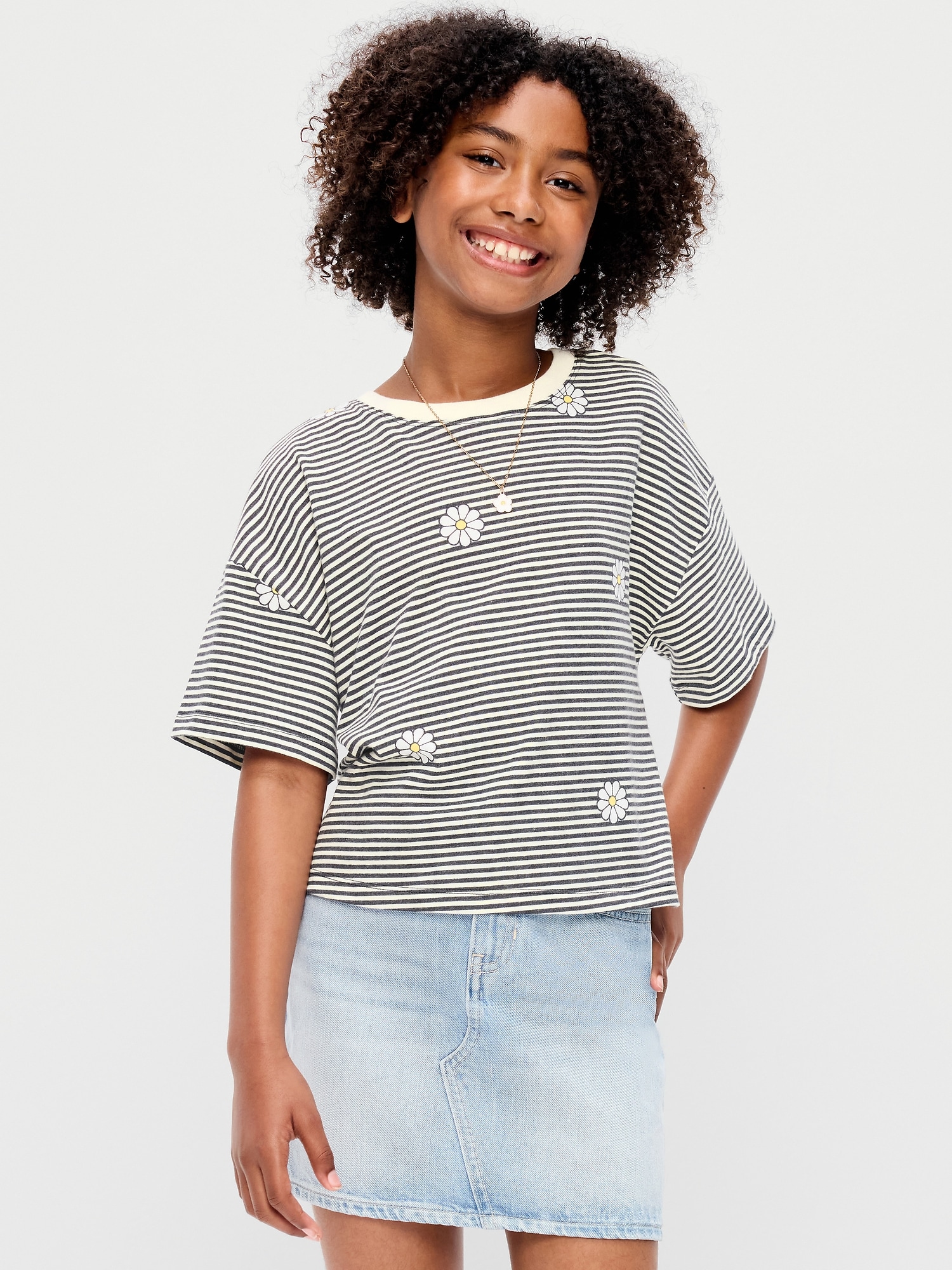 Oversized Short-Sleeve Cropped T-Shirt for Girls