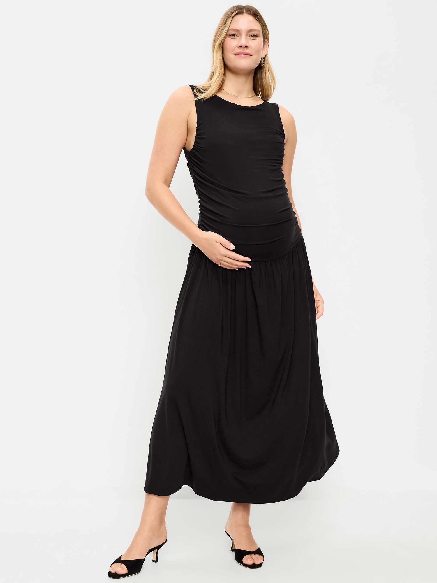 slim fit dress slacks Pinkblush Beige Ruched Fitted Maternity Dress main image 0