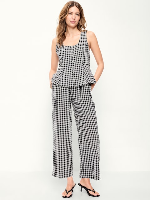 PANTALON JAMBE DROITE À TAILLE HAUTE EN MÉLANGE DE LIN