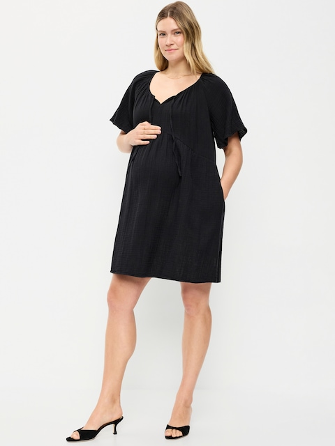 Maternity Crinkle Gauze Flutter-Sleeve Mini Swing Dress