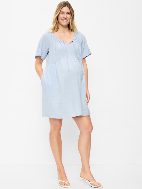 Maternity Crinkle Gauze Flutter-Sleeve Mini Swing Dress