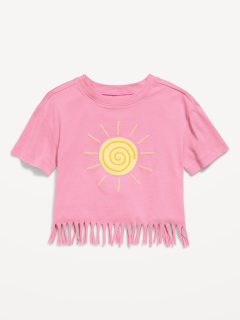 Short-Sleeve Graphic Fringed-Hem T-Shirt for Toddler Girls