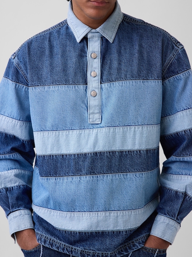 Gap &times; HFR ストライプ デニムポロシャツ by Daveed Baptiste-1