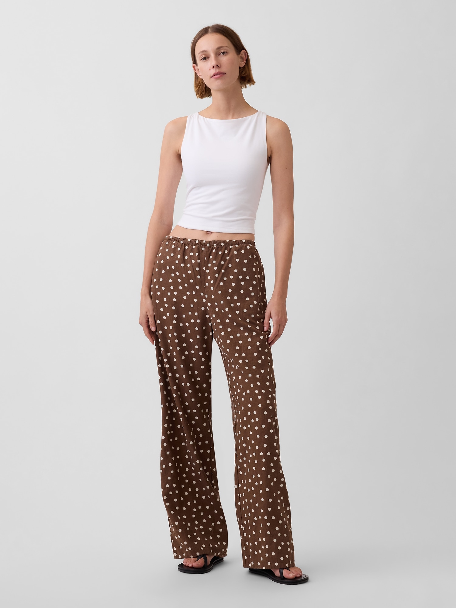 Linen-Blend Easy Wide-Leg Pants