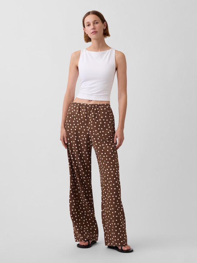 リネンブレンド イージーウエスト ワイドパンツ-0