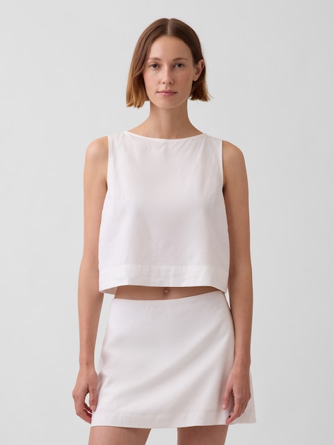 Linen-Blend Crop Shell Tank Top