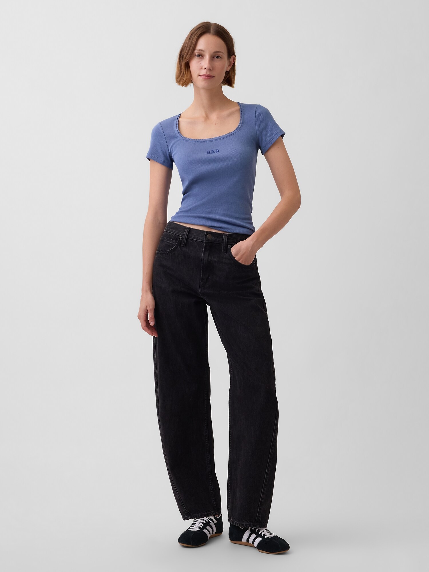 リブ GAPロゴ スクープネック トップス-1