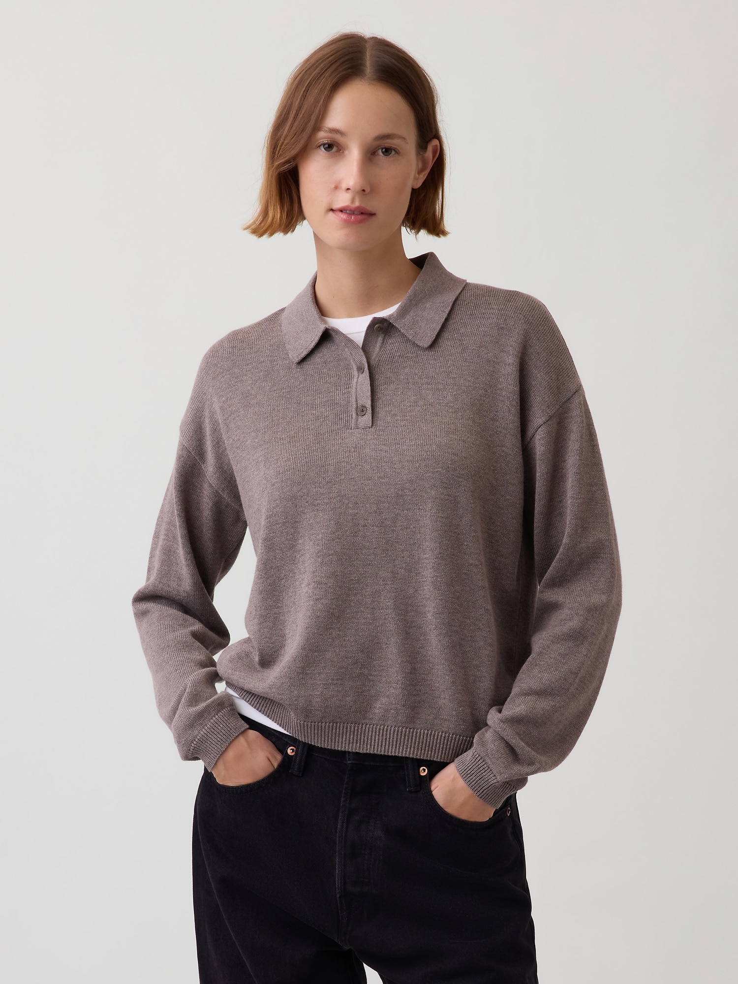 100% Cotton Relaxed Polo Sweater