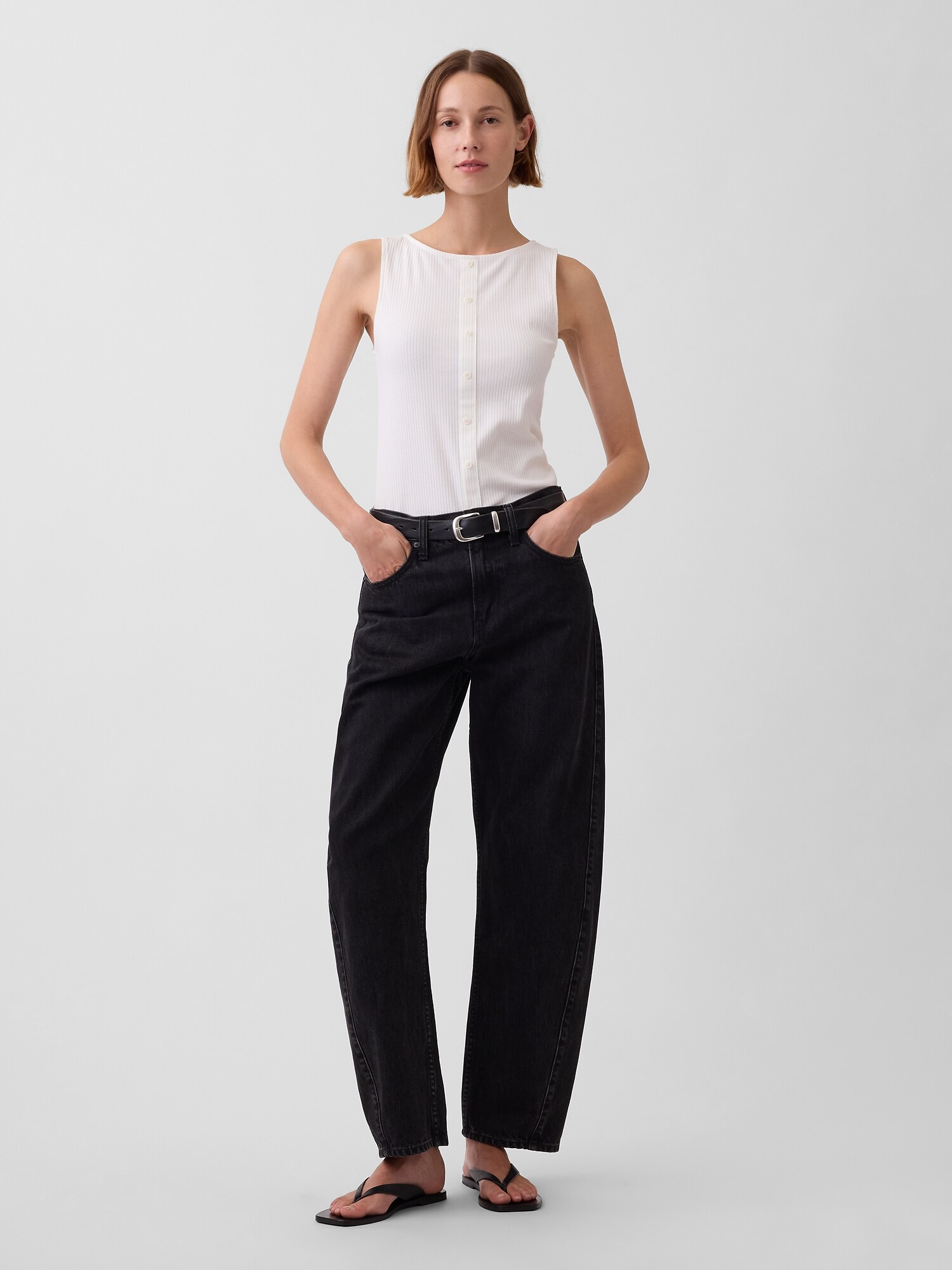 リブ ボタンアップ タンクトップ-1