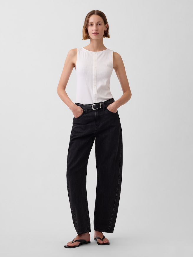 リブ ボタンアップ タンクトップ-1