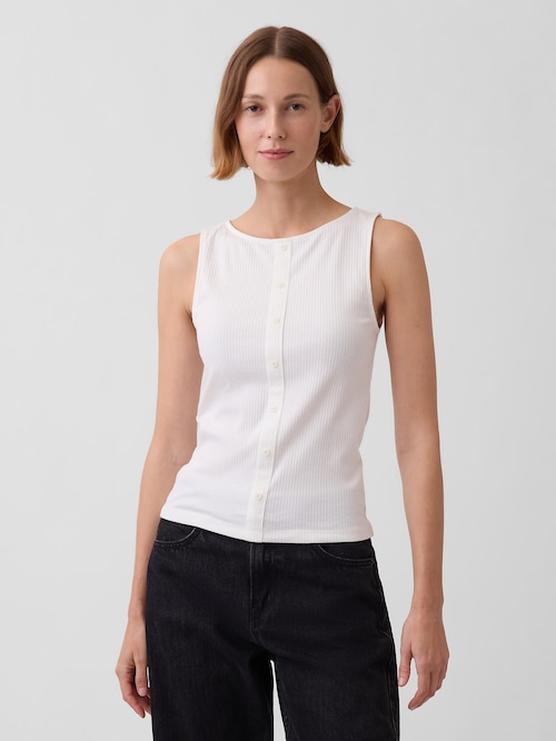 リブ ボタンアップ タンクトップ