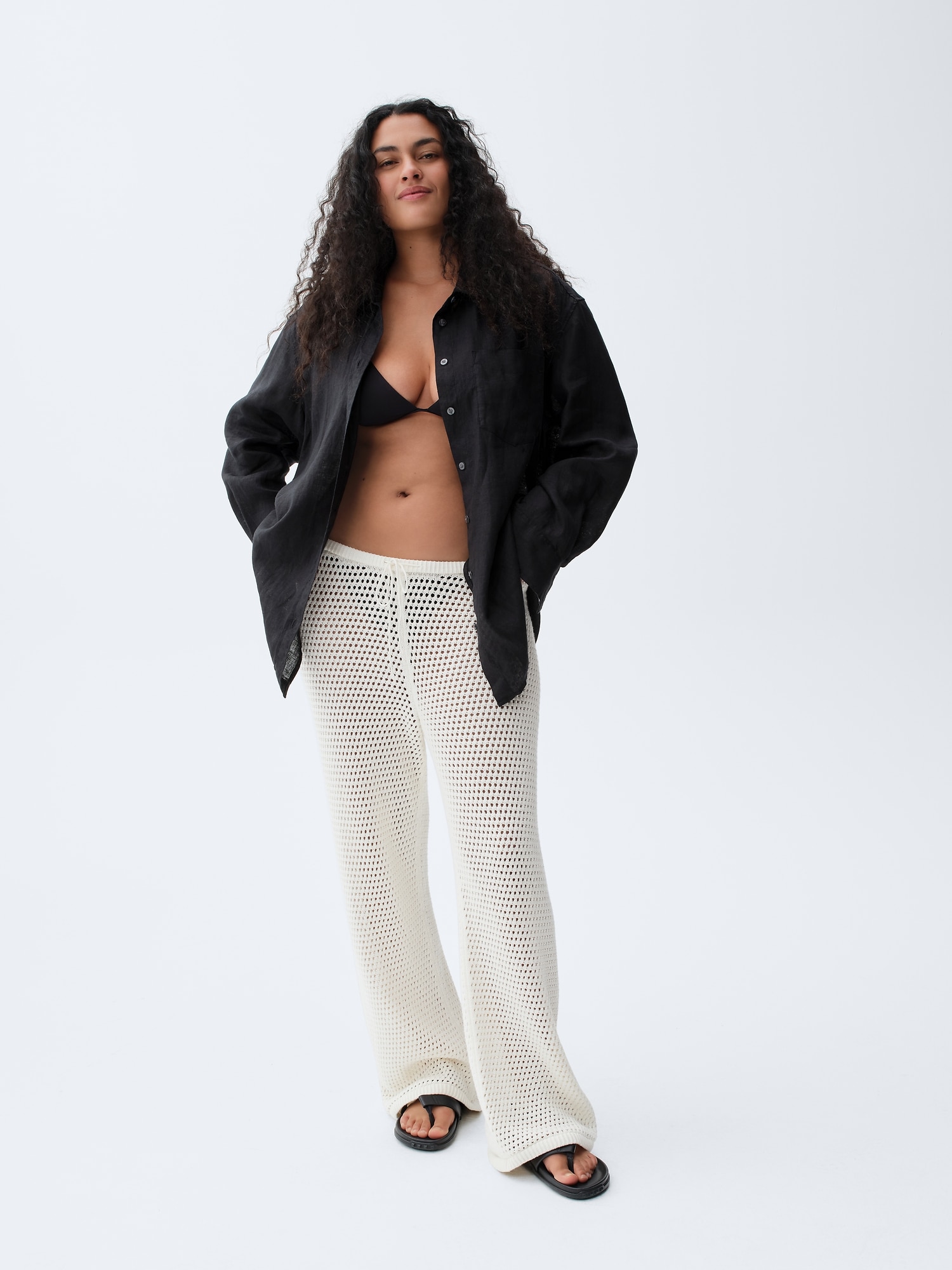 コットン100% クロシェ ニットパンツ-7