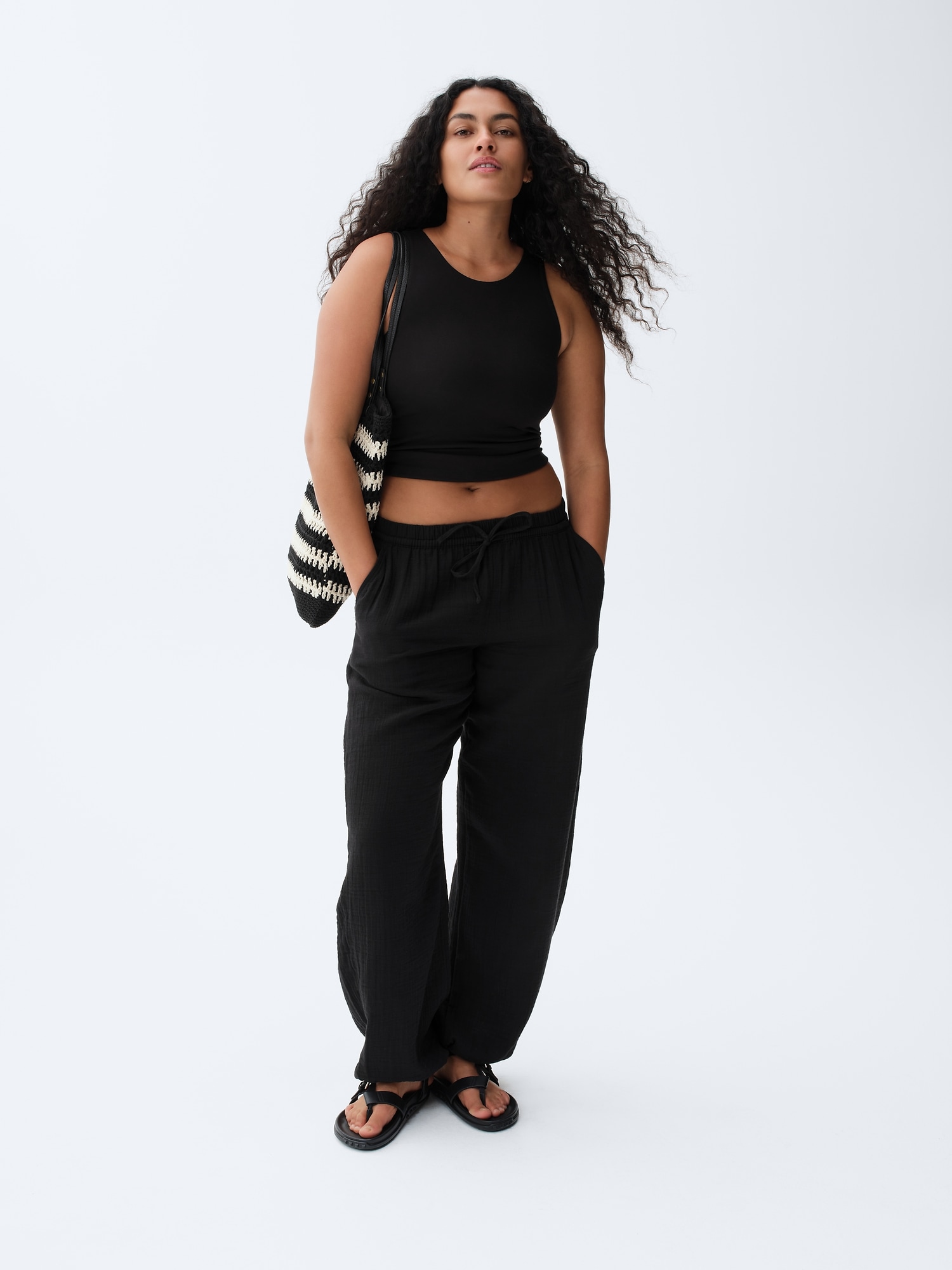 コットンガーゼ バレルジョガーパンツ-5