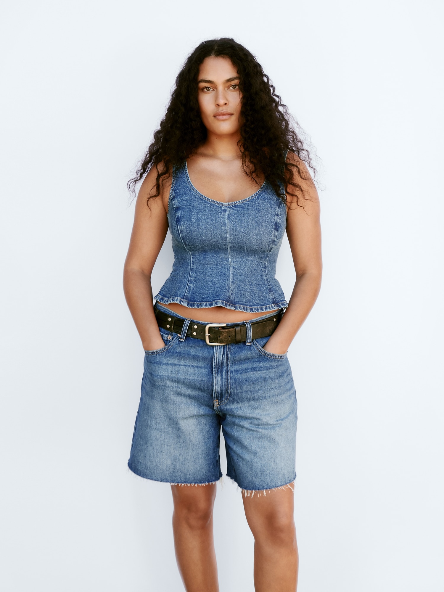 デニム フィット ペプラムトップス-6