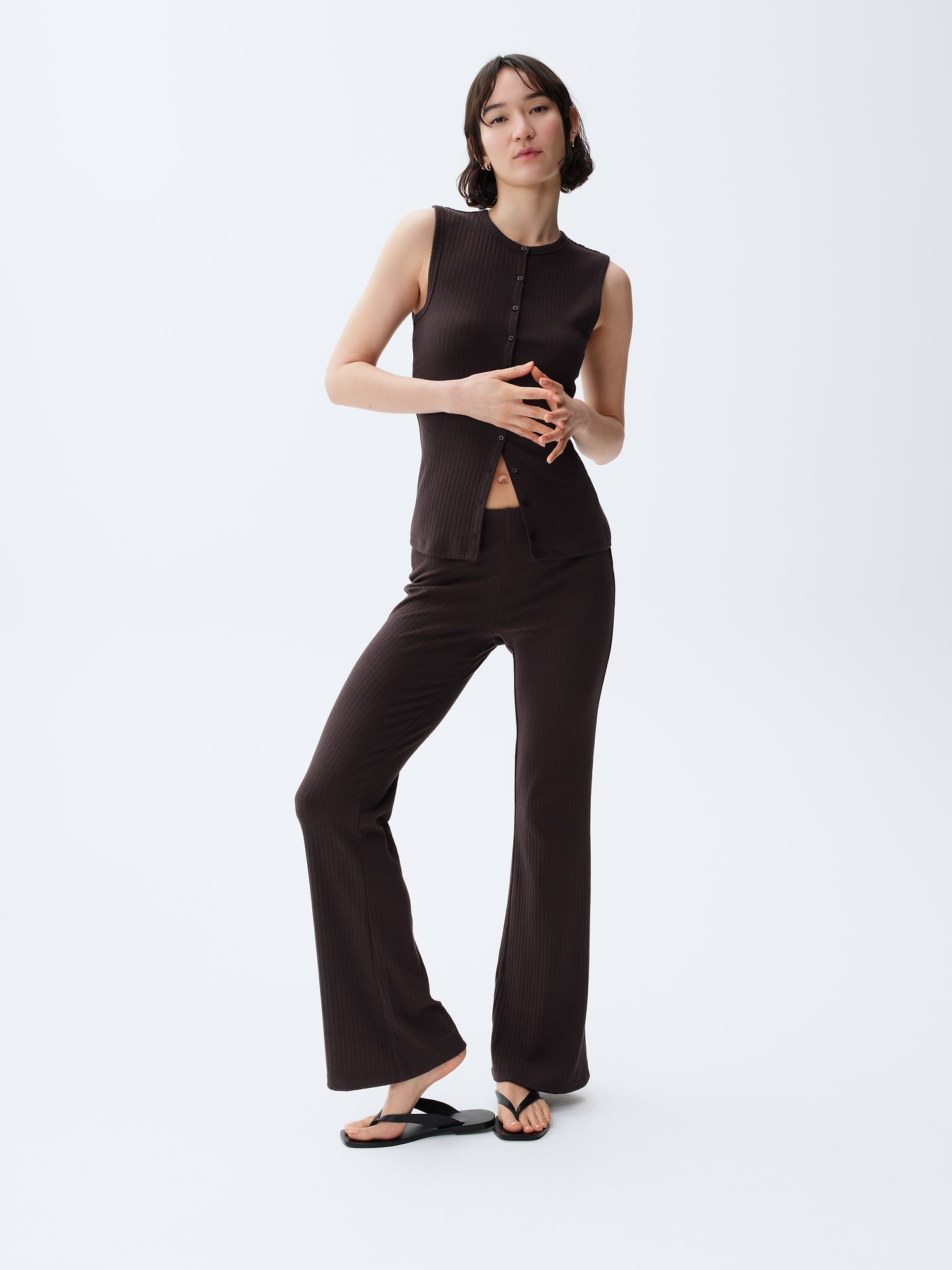 モダン ワイド リブ フロントボタン トップス-5