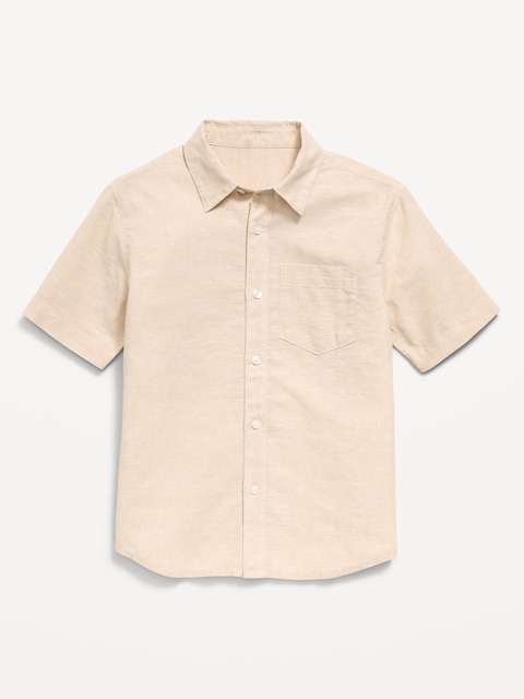 CHEMISE EN MÉLANGE DE LIN À MANCHES COURTES ET À POCHE POUR GARÇON