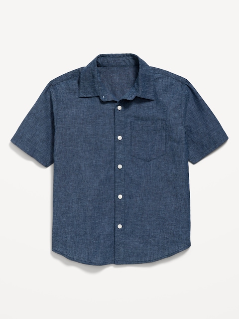 CHEMISE EN MÉLANGE DE LIN À MANCHES COURTES ET À POCHE POUR GARÇON