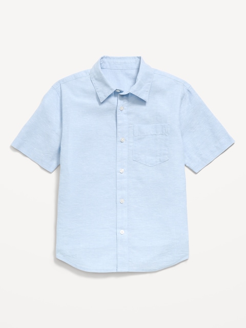 CHEMISE EN MÉLANGE DE LIN À MANCHES COURTES ET À POCHE POUR GARÇON