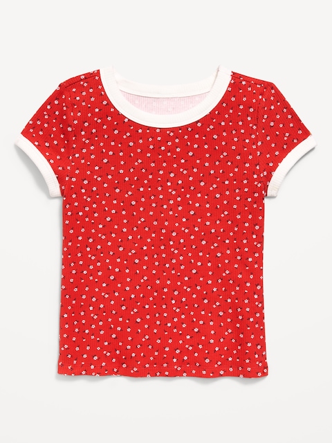 T-SHIRT AJUSTÉ CÔTELÉ À BORDS CONTRASTANTS À MANCHES COURTES POUR FILLE