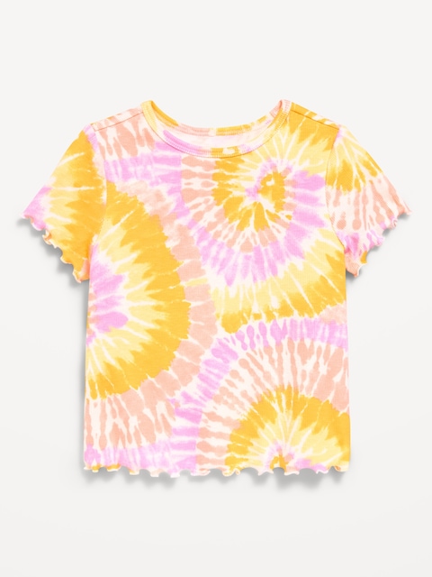 Printed Short-Sleeve Ribbed T-Shirt for Toddler Girls - Pink Multi Tie
