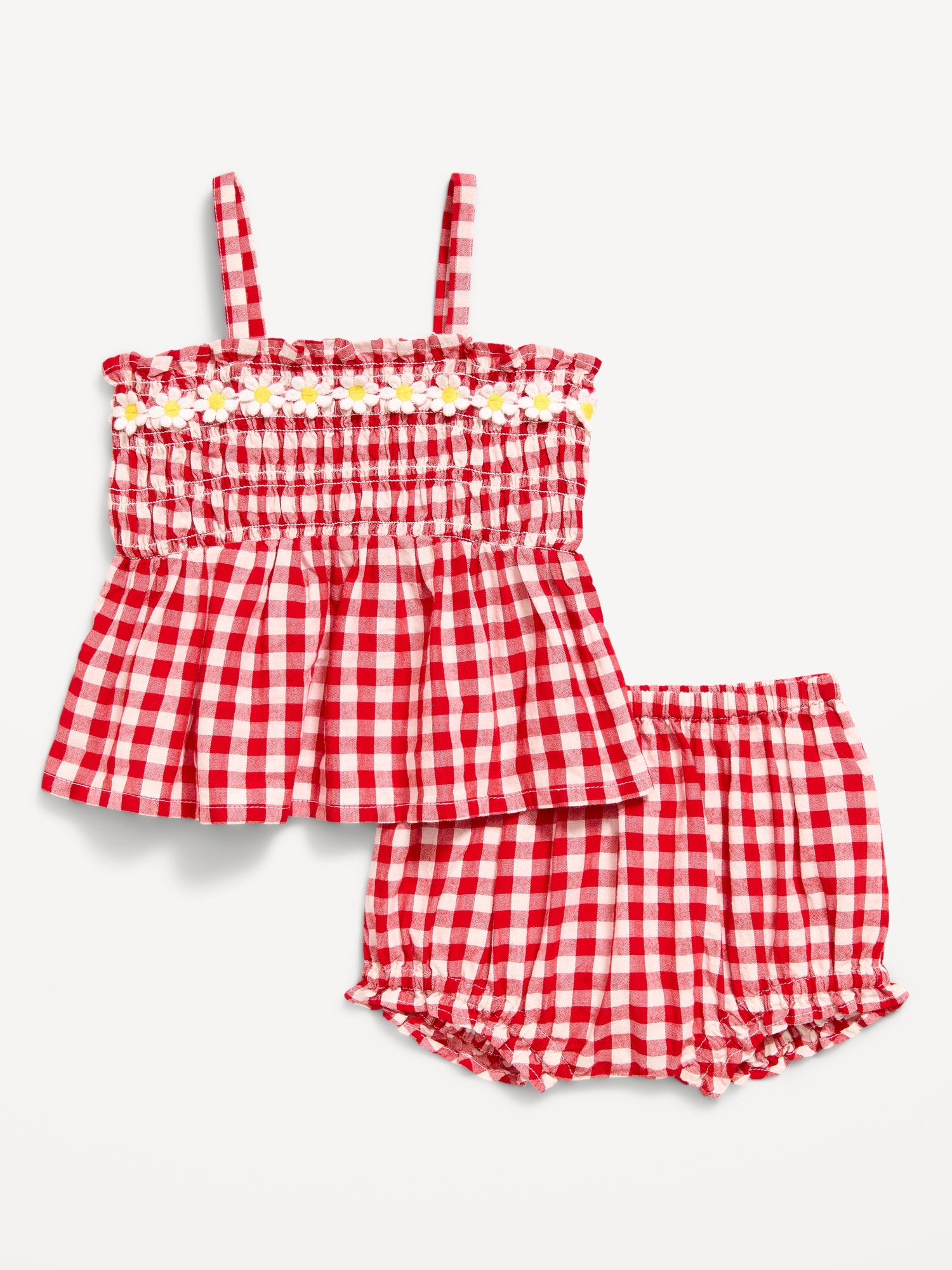 ENSEMBLE AVEC HAUT SANS MANCHES À SMOCKS ET À BASQUE ET SHORT POUR BÉBÉ