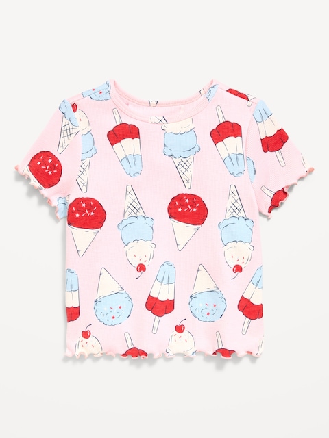 Printed Short-Sleeve Ribbed T-Shirt for Toddler Girls
