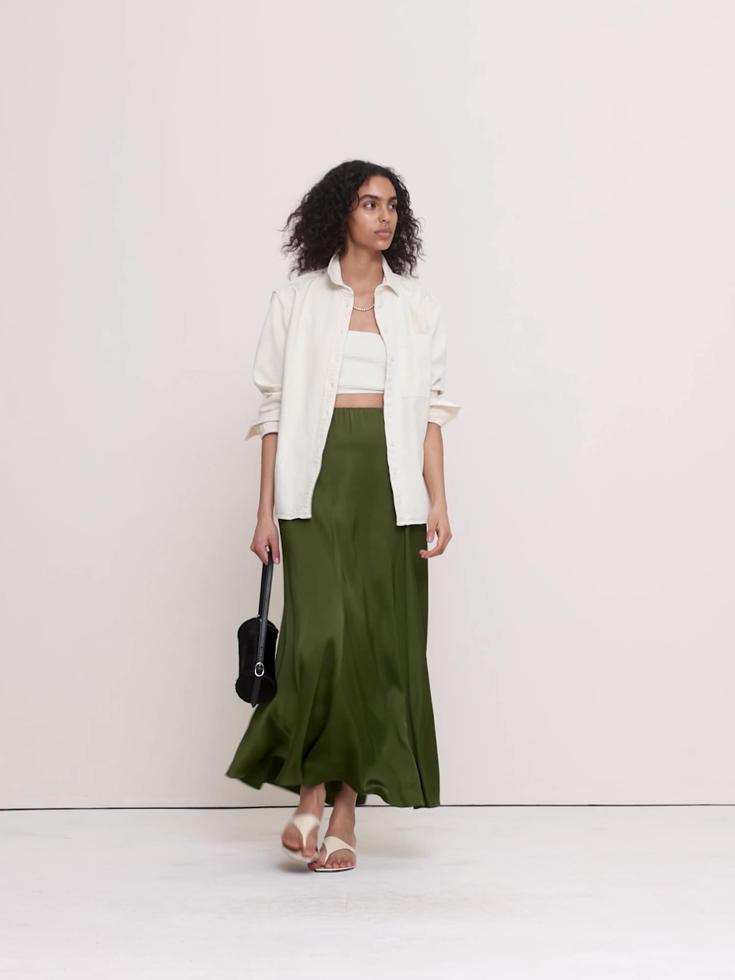 ストレッチ サテン マキシスカート-5