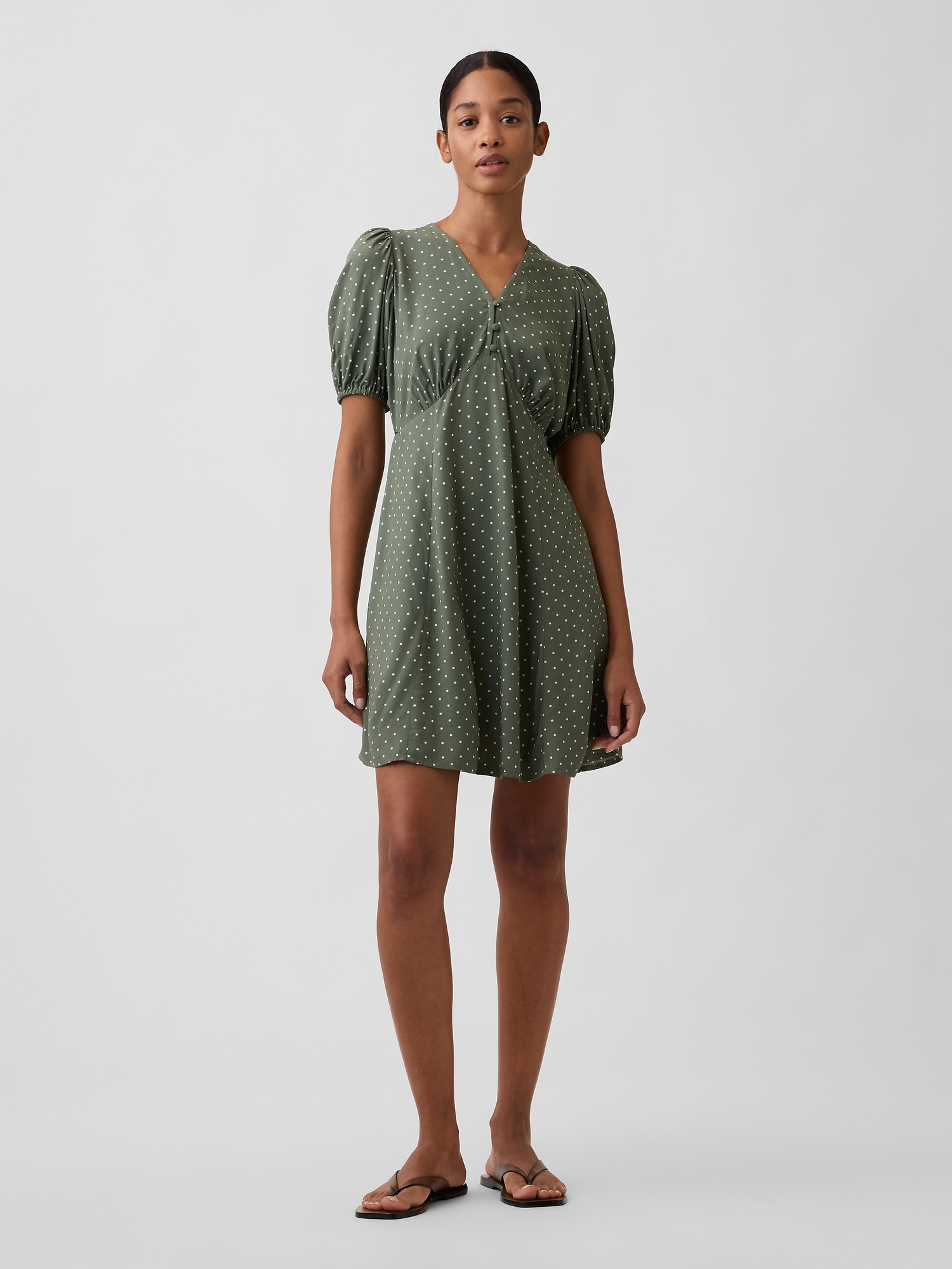 Puff Sleeve V-Neck Mini Dress