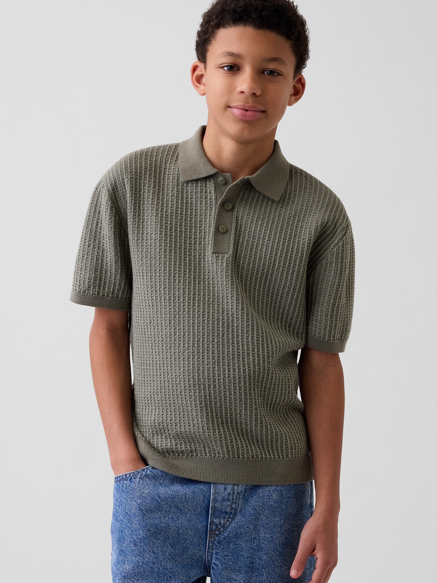 Kids Textured Polo Sweater Shirt
