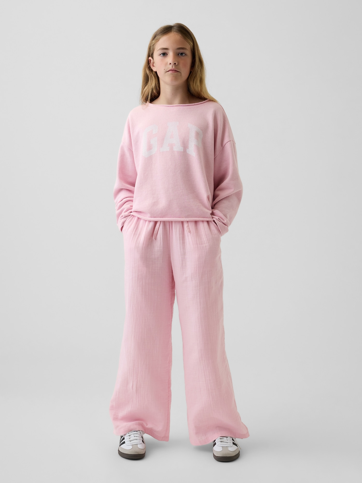 Kids Cotton Gauze Wide-Leg Pants