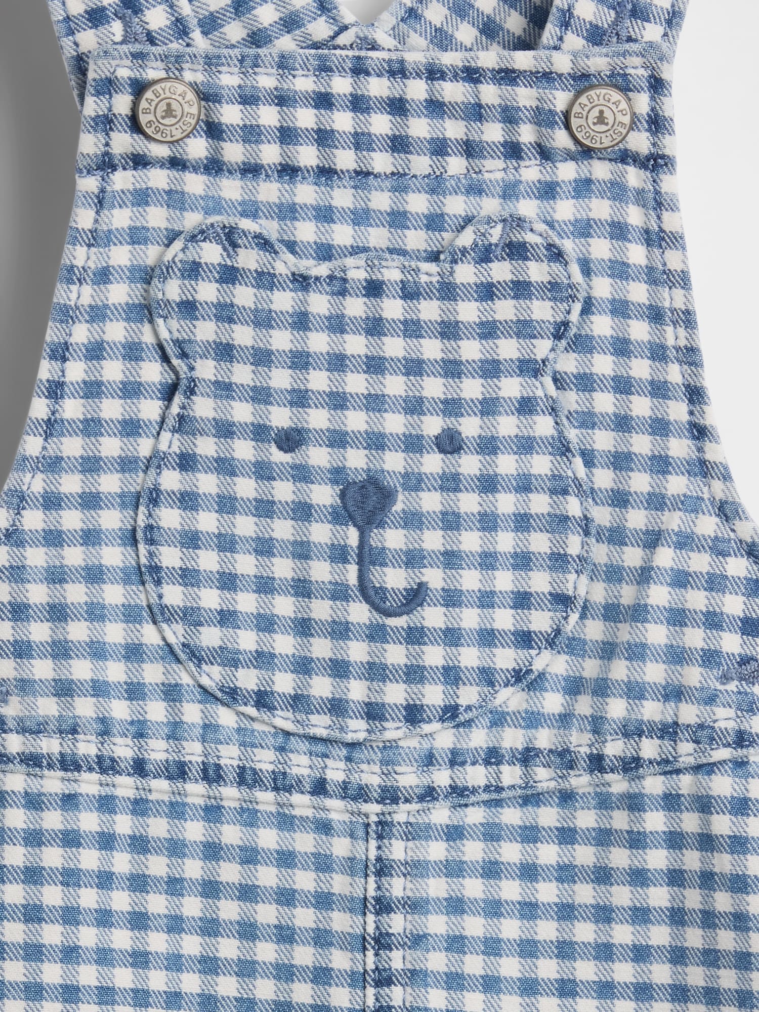 Baby Gingham Denim Bear Pocket Shortalls