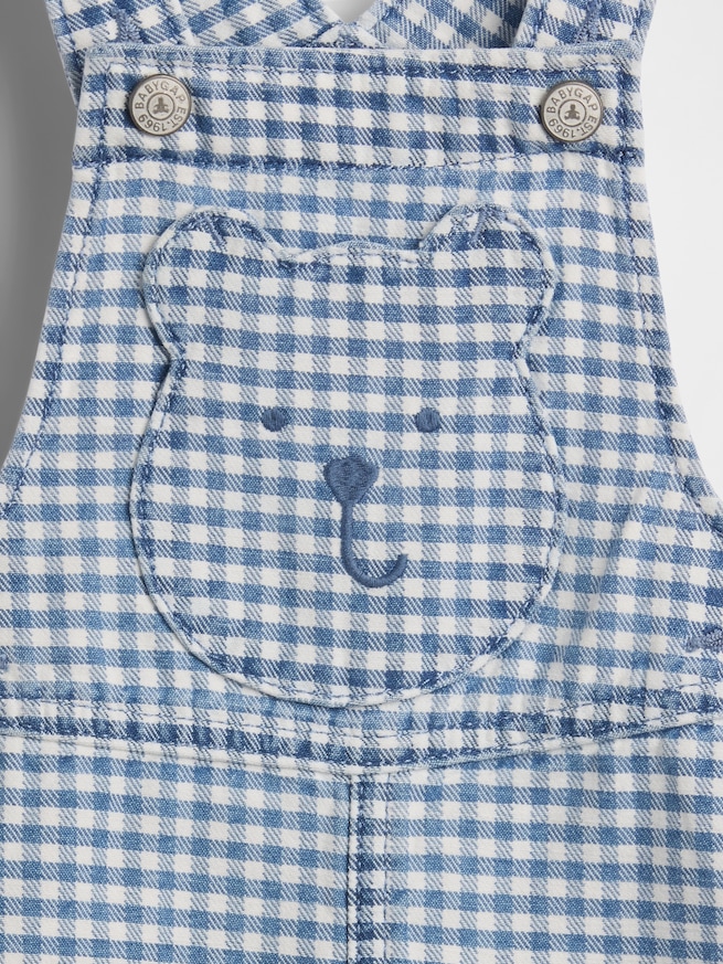 ギンガムチェック デニム くまさんポケット ショートオール (ベビー)-2