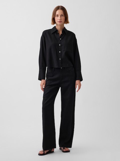 Linen-Cotton Wide-Leg Pants