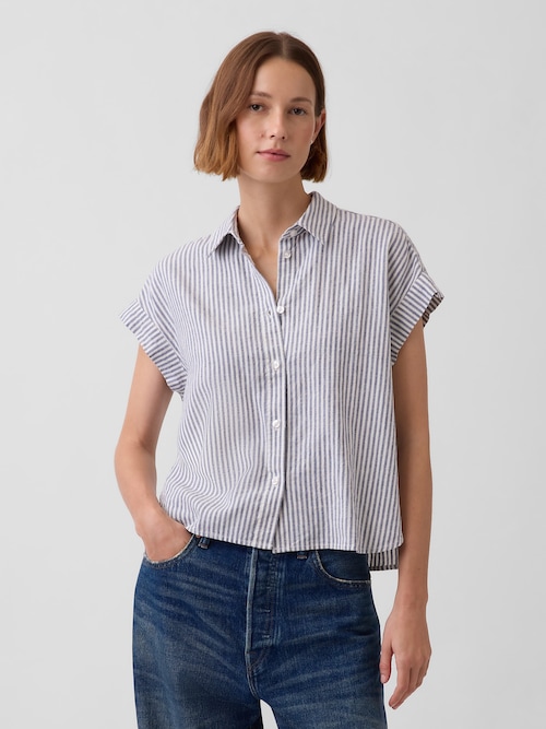 リネンブレンド オーバーサイズシャツ